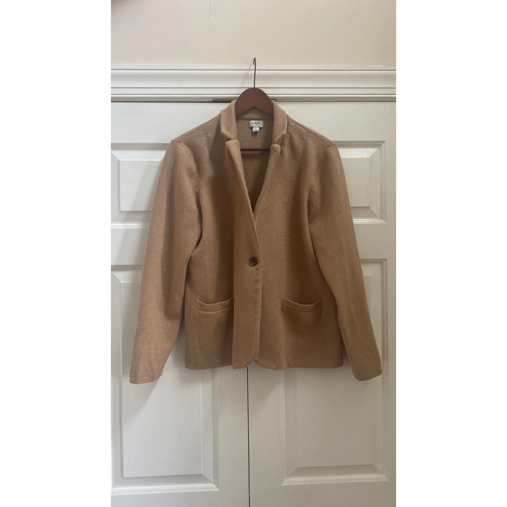 J.Crew Open Front Sweater Blazer Women Large Camel Sophie Cotton Quiet Luxury